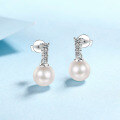 wholesale 925 Silver New Style Natural Freshwater Pearl Earrings for Women with Micro-Inlaid Moissanite Single Row Minimalist Earrings Wholesale-0-1