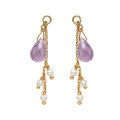 wholesale S925 Silver Plated 14K Gold Amethyst Ear Climber, French Retro Style, Niche Luxury-0-0