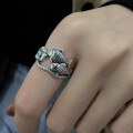 wholesale S925 Sterling Silver Retro Vintage Ethnic Ancient Style Koi Fish Lotus Hollow-Out Adjustable Open Ring for Women-0-2