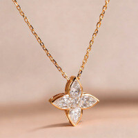 S925 Sterling Silver Moissanite Four-Leaf Flower Teardrop Pendant Necklace-18K Gold Four-Leaf Clover Necklace