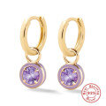 wholesale S925 Sterling Silver Round Cocktail Huggie Hoop Earrings with Colorful Enamel Drops-0-5