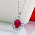 wholesale 925 Silver Metal Material, Mu Jing Jewelry New Simulated Ruby Pendant with Diamond Inlaid Necklace for Women, INS Ready Stock-0-1