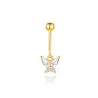 wholesale S925 Sterling Silver Vertical Bead Threaded Cartilage Earring With Heart Moon Zircon Flower-Single gold #9