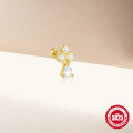 wholesale S925 Sterling Silver Diamond-Studded Gold-Plated Ball Threaded Ear Cuff with Chain Fringe-0-3