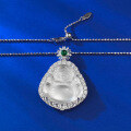 wholesale S925 Silver Inlaid with Natural Water Foam Jade Buddha Pendant High Ice Chalcedony Adjustable Necklace Live Stream Edition-0-3