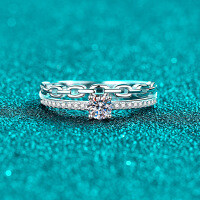 S925 Sterling Silver Full Moissanite Double-Layer Chain Ring for Women-39 points, all of Mozambique  No. 14