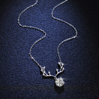 S925 Silver Moissanite Deer Antler Pendant Necklace-2 carats (D color moissanite)  925 silver
