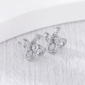 wholesale 925 Sterling Silver Micro-Paved Zircon Flower Earrings for Women, Elegant and Luxurious Four-Leaf Clover Stud Earrings-0-3