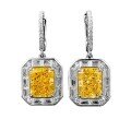 wholesale High Carbon Diamond New 4T Rectangular Colorful Yellow Ice Flower Cut 8*10 Stud Earrings for Europe and America-0-4