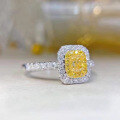 wholesale 18K gold set with natural yellow diamond ring for women, 30 points 50 points diamond ring, fashionable and versatile cushion-shaped fancy diamond ring with halo setting-0-1