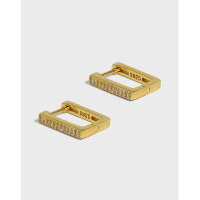 wholesale S925 Sterling Silver Geometric Square Minimalist Inlaid Zirconia Ear Clasps Women's Korean Version Ins Niche Design Versatile-18K gold 925 silver