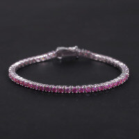 wholesale S925 Sterling Silver Sweet Peach Pink Moissanite Tennis Bracelet 3/4/5mm Colorful Bracelet High-end-3mm pink moissanite bracelet  6.5 inches (approximately 16.5cm)