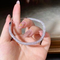 925 Silver Vintage-Style Glittering Chain Bracelet with Full Zirconia-Silver White Diamond - SL111  925 Silver