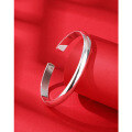 wholesale 999 Sterling Silver Smooth Surface Women's Bracelet, Classic Open-Ended Solid Plain Circle Concave Style for Mothers, Gift for Elders-0-1