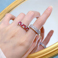 wholesale S925 Silver New Style Heart-shaped Row Ring 3*3 Ruby Ring for Women,Ins Style-0-3