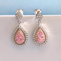 wholesale 925 Silver Elegant and Fresh Pear-Shaped Pink Diamond 4*7mm Earrings, Simple Luxury Stud Earrings-E191 Pink Diamond 925 Silver