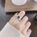 wholesale S925 sterling silver double-layer black agate drip resin design ring, trendy ins minimalist style index finger ring-0-3
