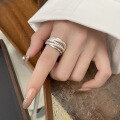 wholesale S925 Sterling Silver Fashion Cross-Border Multi-Line Geometric Twisted Statement Adjustable Ring for Women-0-3