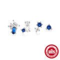 wholesale 925 Sterling Silver New 4-Piece Set of Colored Gemstone and Diamond Stud Earrings-0-4