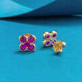 wholesale Metal: 925 Silver, ZHUOZHIFAN Jewelry New 30 Carat Red Diamond Four-Leaf Clover Gold Small Flower Ear Studs, Elegant and Graceful, Live Cross-Border-0-0