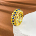 wholesale S925 Silver Gold-Plated Wide Blue Spinel Ring, New European and American Cross-Border Ins Style Stackable Ring-0-0