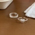 wholesale S925 Sterling Silver Sweet Ballet-Style Openwork Lace Ring, Small Niche Design Heart Brushed Ring Stackable Band for Women-0-2