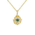 wholesale Vermeil-plated sterling silver classical carved openwork green spinel pendant women's elegant and luxurious versatile vintage choker necklace-0-4
