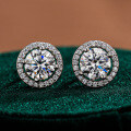 Sterling Silver Round Ear Studs for Women with Moissanite-0-4