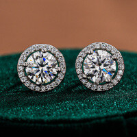 Sterling Silver Round Ear Studs for Women with Moissanite-50 points (empty boarding)