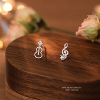 wholesale 925 Sterling Silver Violin Note Earrings for Women-Silver 925 silver
