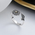 wholesale S925 Sterling Silver Retro Daisy Leaf Open Ring Korean Version Minimalist Fresh Design Sense Ring-0-2