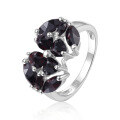 wholesale S925 Sterling Silver Unique Ring Natural Colored Gemstone Mix Ring with Black Garnet for Women-0-4