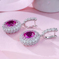 wholesale S925 Sterling Silver 8*10 Oval Rubellite Earrings for Women Fashion Colored Gemstone Earrings Wholesale-0-3