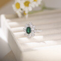 wholesale S925 Sterling Silver New Cultivated Colored Gemstone Flower Women's Ring 3 Carat 7*9mm Emerald Live Streaming Hit-0-1