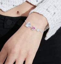 wholesale 925 Silver Trendy and Versatile Small-Design Personality Bracelet for Women with a Luxury Elegant Heart-Shaped Colored Diamond Pendant-xb1269-Love Color Diamond Bracelet