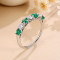 wholesale S925 Sterling Silver Plated with 18K Gold, Cross-Border New Moissanite Cultured Colored Gemstone 7-Stone Row Ring, Emerald Ring for Women-0-1