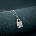 Sterling Silver 1-Carat Moissanite Women's Necklace, Small Lock Pendant Collarbone Chain-0-0