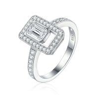 wholesale 925 Silver Cross-Border Hit Square Zircon Ring for Women, High-End European and American Fashion New Style, Personalized Ins Trendy Women's Ring-Platinum US size 6#