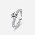 PT95-Plated S925 Sterling Silver One-Carat Six-Prong Halo Diamond Ring-0-2