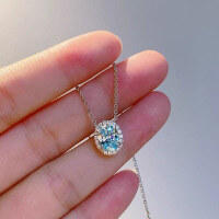 wholesale S925 Silver Rhodium Plated New Radiance 6*8mm Oval Pendant with High Carbon Diamond,ins-N160 Aquamarine Pendant 925 Silver