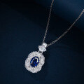 wholesale 925 silver new jewelry 3ct oval-shaped lab-grown sapphire 7*10 necklace hot-selling in cross-border markets-0-2