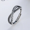wholesale S925 Sterling Silver Harajuku Style Double-layer Cross Open Ring with Hui Character Pattern/Roman Numerals-0-1