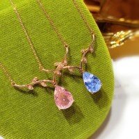 wholesale S925 Sterling Silver Red Elk Whole Body "One Deer With You" Necklace for Women, Antler Design with Zircon Teardrop Pendant Collarbone Chain-BX0394-Rose Gold-Pink Diamond 925 Silver
