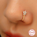 wholesale S925 Sterling Silver Geometric Teardrop Lightning Rhinestone Nose Cuff Piercing Jewelry-0-2