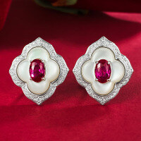 wholesale Metal material first, Mu Jing Jewelry new jewelry4*6 pigeon blood red simulated diamond oval earrings vintage fashion-E460 Pigeon Blood Red 925 Silver