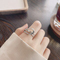 wholesale S925 Sterling Silver Retro Korean-style Minimalist Geometric Line Ring Fashion Commuting Casual Open Adjustable Band-0-3