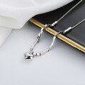 wholesale S925 Sterling Silver Snake Chain Small Square Piecework 3D Small Heart Necklace Ethereal Fairy-like Internet Popular Style Pendant-0-3