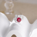 wholesale S925 Silver Round 3-Carat Pigeon Blood Red Ruby Moissanite Ring for Women, Light Luxury High-End European and American Fashion Ring-0-1