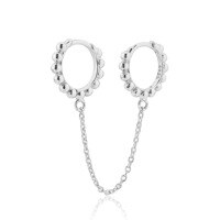 wholesale S925 Sterling Silver Single Round Bead Ear Hoop Chain Circle Geometric Fashion Minimalist Earrings-Silver>925 silver