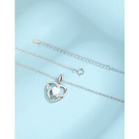 wholesale 925 Sterling Silver Cross-Border New Opal Heart Pendant Necklace for Women, Ins Style, Small and Unique Design, Collarbone Chain-Heart-shaped necklace>925 silver